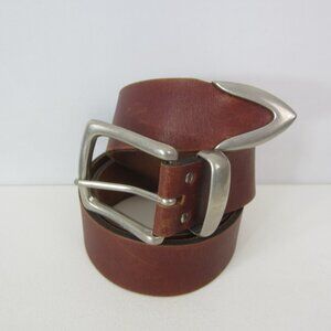 Vtg Robbie Nelson Unisex M - L  Brown Leather Belt Silvertone Buckle 30" - 33"
